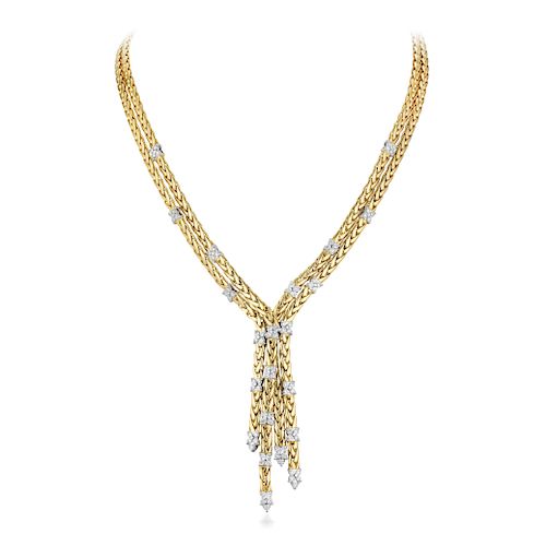 An 18K Gold Diamond Tassel Necklace, Italian