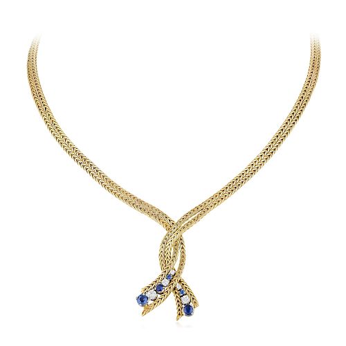 An 18K Gold Diamond and Sapphire Necklace, Italian