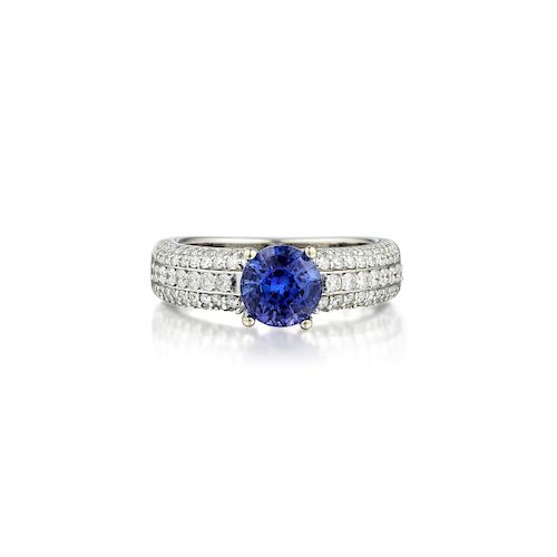 A 14K Gold Unheated Sapphire and Diamond Ring