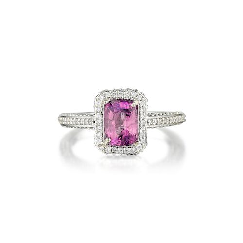A 14K Gold 1.62-Carat Unheated Pink Sapphire and Diamond Ring