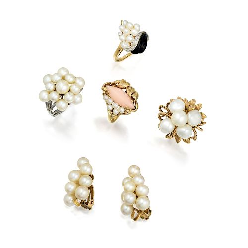 A Group of 14K Gold Cultured Pearl Jewelry