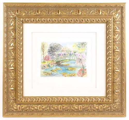 Cambour, Monet's Garden Watercolor, Signed