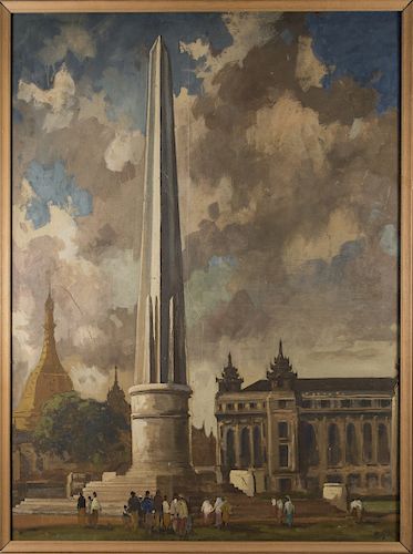Untitled (Maha Bandula Park in Yangon with Independence Monument, Sule Pagoda and Yangon City Hall), 1948