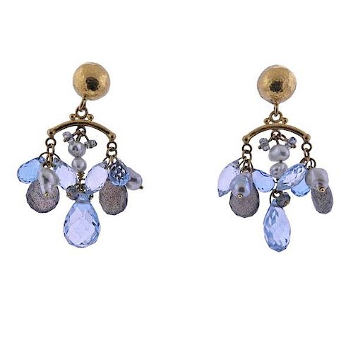 Gurhan Confetti 24k Gold Topaz Sapphire Keshi Pearl Drop Earrings