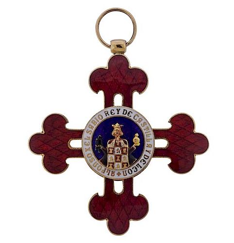 Spanish Order of Alfonso X El Sabio Altiora Peto 18k Gold Medal Pendant 