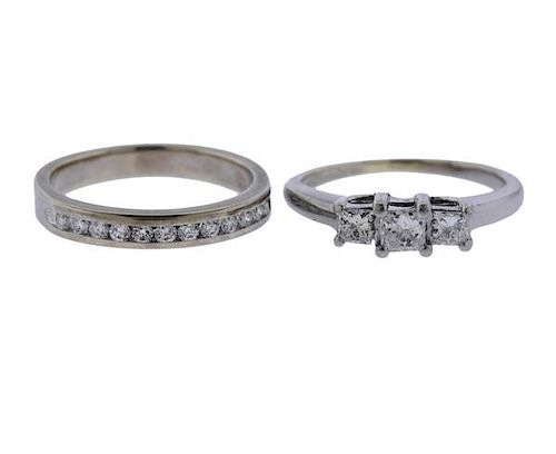 Platinum 14K Gold Diamond Engagement Wedding Ring Set