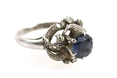 Ladies 800 Silver, Sapphire & Diamond Ring