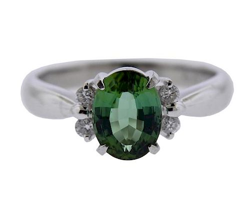 Platinum Green Tourmaline Diamond Ring 