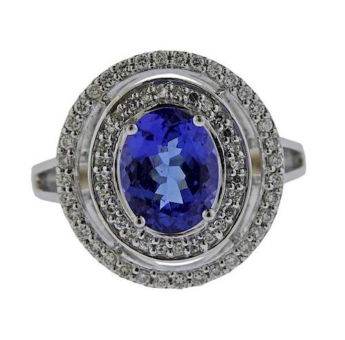 18k Gold Diamond Blue Stone Ring 