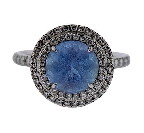 Tiffany &amp; Co 2.5ct Aquamarine Diamond Platinum Ring 