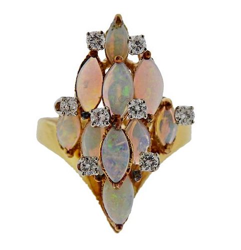 1970s  18k Gold Diamond Opal Ring 