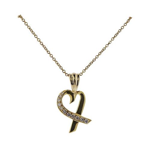 Tiffany &amp; Co Picasso Loving Heart 18k Gold Diamond Necklace 