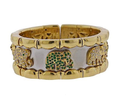 18K Gold Diamond Multi Gemstone Elephant Motif Bracelet