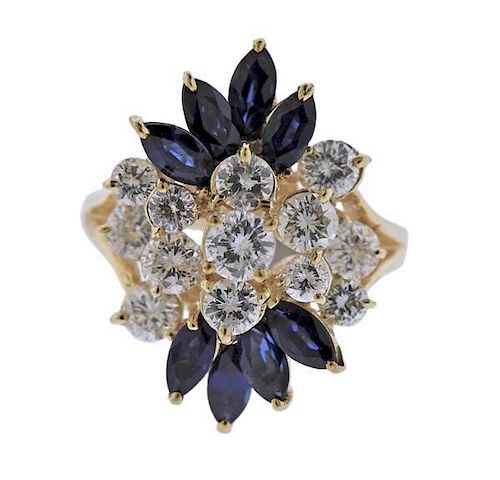 14k Gold Diamond Sapphire Cluster Ring