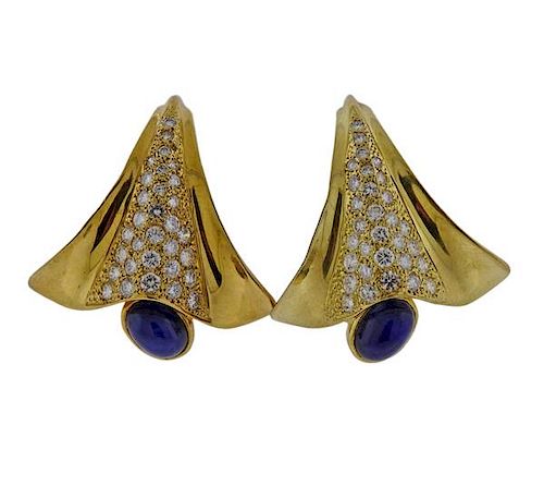 18k Gold Diamond Sapphire Earrings 