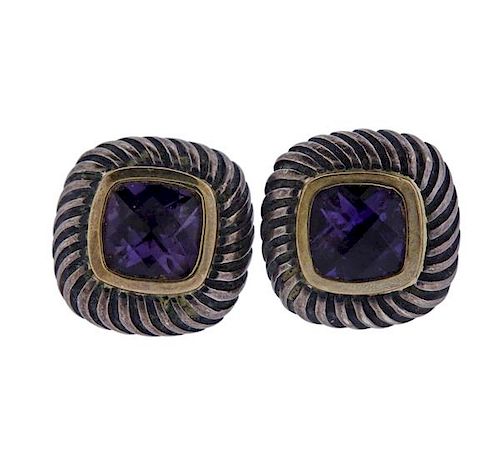 David Yurman 14K Gold Sterling Purple Stone Earrings
