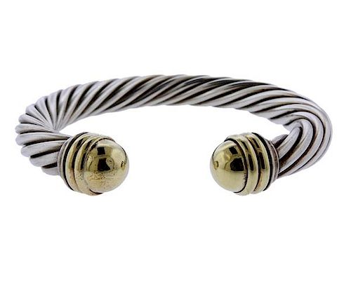 David Yurman Sterling 14K Gold Cuff Cable Bracelet