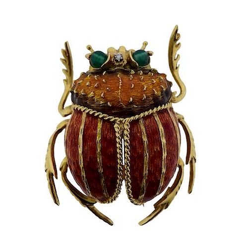 18k Gold Enamel Beetle Brooch Pin