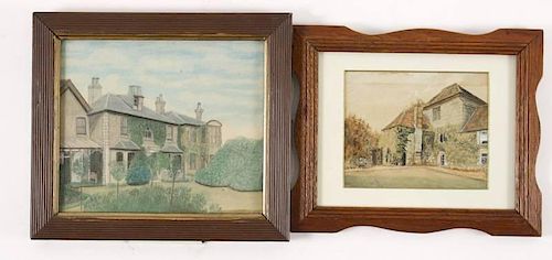 Group of 2 Small Works on Paper of English Homes