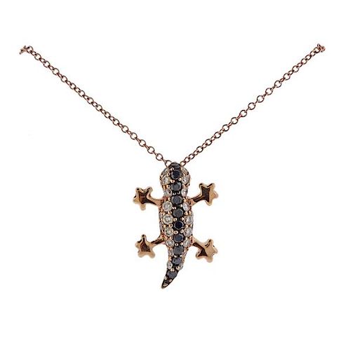 18K Gold Diamond Gecko Pendant Necklace