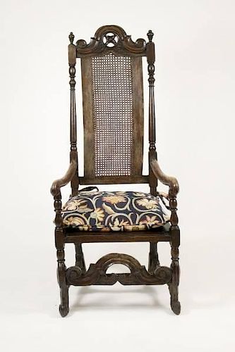 English Stained Oak & Caned Armchair, 18th C.