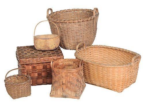 Six Vintage Split Oak Baskets