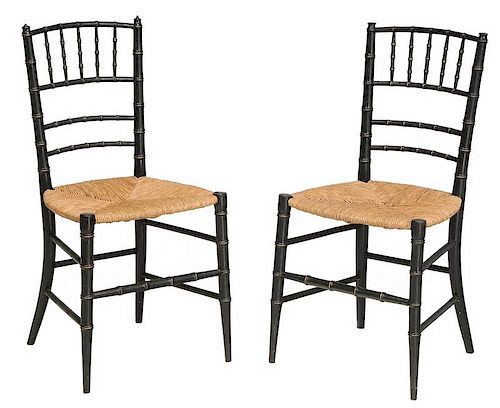 Pair Regency Black Faux Bamboo Side Chairs