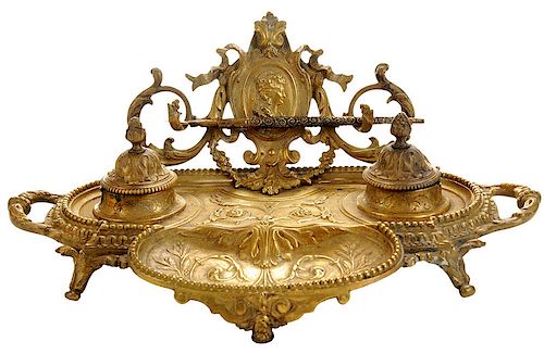 Gilt Bronze Two-Well Ink Stand