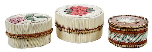 Three Native American Porcupine Quill Boxes