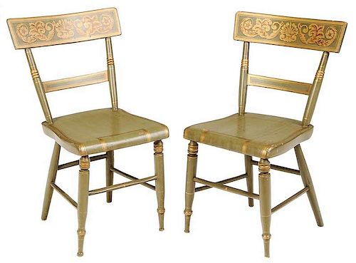 Pair American Classical Painted Side Chairs