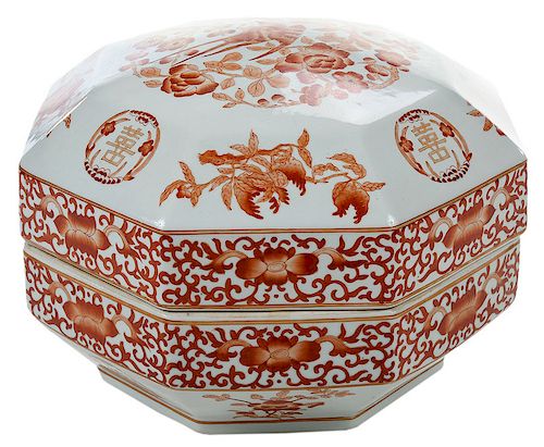 Iron Red, Gilt Octagonal Covered Porcelain Box
