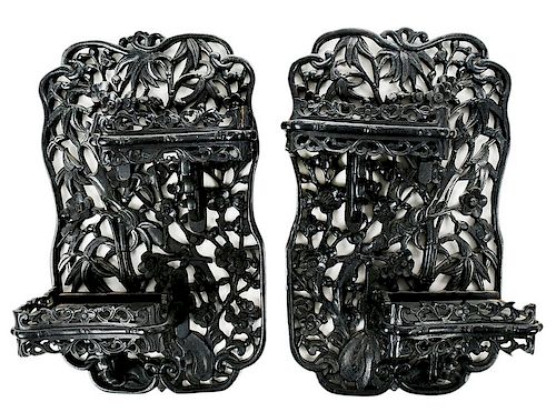 Two Chinese Carved Wood Wall Brackets