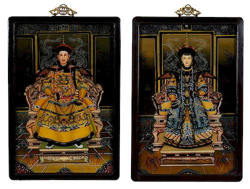 Pair Chinese Reverse Paintings on Glass