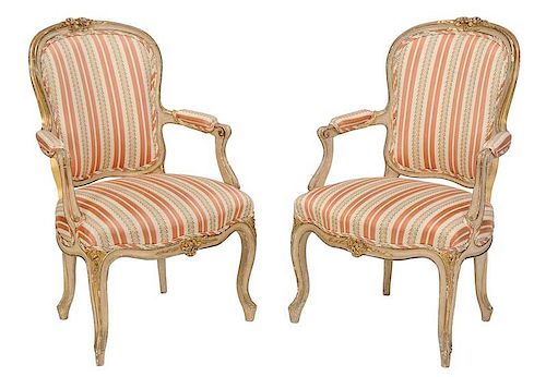 A Pair Louis XV Style Parcel Gilt Armchairs