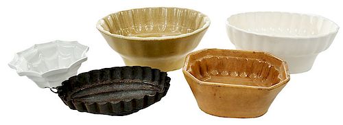 Five Pottery and Tin Culinary Molds