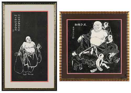 Two Chinese Wood Block Prints of Buddhas