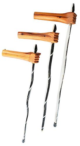 Three Carved Snake Canes