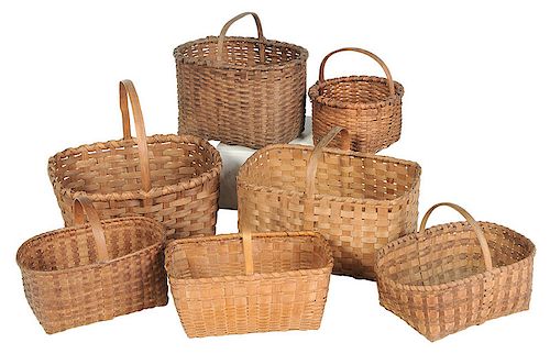 Seven Handled  Split Oak Baskets, Some Cherokee