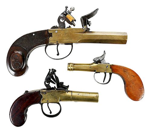 Three British Flintlock Pocket Pistols