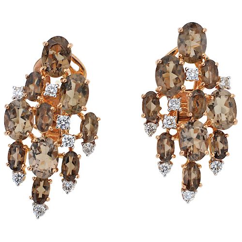 DAMIANI quartz and diamond 18K rose gold pair of earrings.