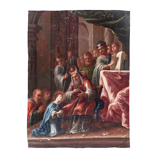 ATTRIBUTED TO ANTONIO ARELLANO (MEX., CA. 1640 - CA. 1700). PRESENTATION OF MARY.