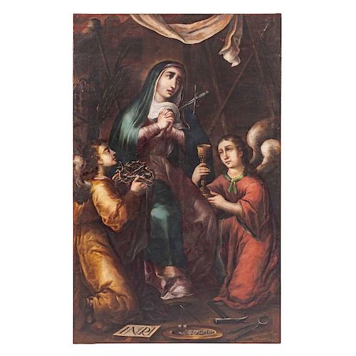 JUAN CORREA (MEXICO, ACT. 1676 - 1716). OUR LADY OF SORROWS WITH TWO ANGELS. 