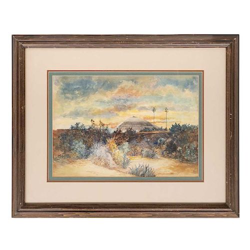 SIGNED "E. LÖHR". VIEW OF TEOTIHUACAN. 