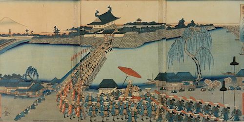 Yoshimune Utagawa woodblock in colors (triptych)