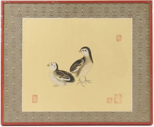 Japanese Painting on Silk "Two Birds" 19th/20th C.