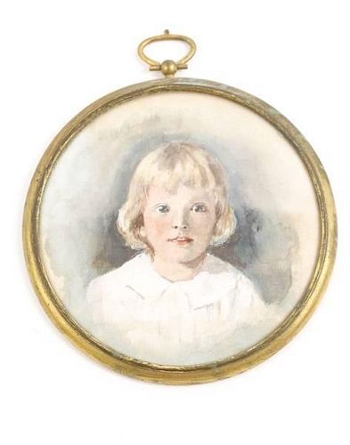 Diminutive Portrait of a Boy, Watercolor on Silk