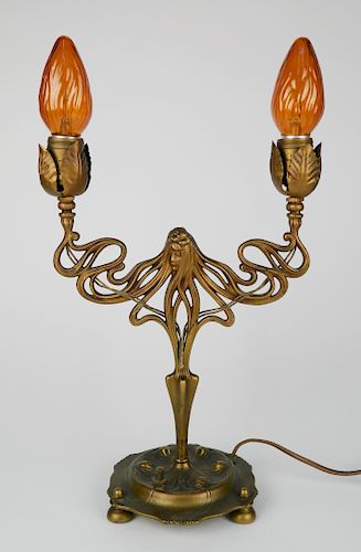 Brass Art Nouveau figural table lamp