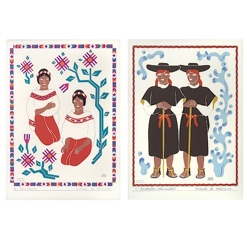 CARLOS MÉRIDA, Trajes regionales mexicanos, 1945, a) Tzeltzales - Chiapas, b) Tzoltziles (Chamulas) - Chiapas.