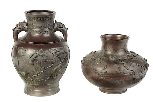 Two Large Japanese Bronze Vases