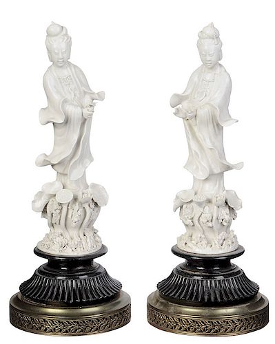 Pair Blanc de Chine Figures of Guanyin